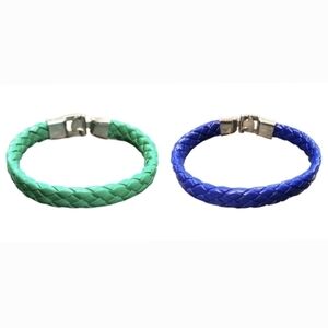 Set of 2 Bracelets Braided Faux Leather Pleather Bangle Bracelets